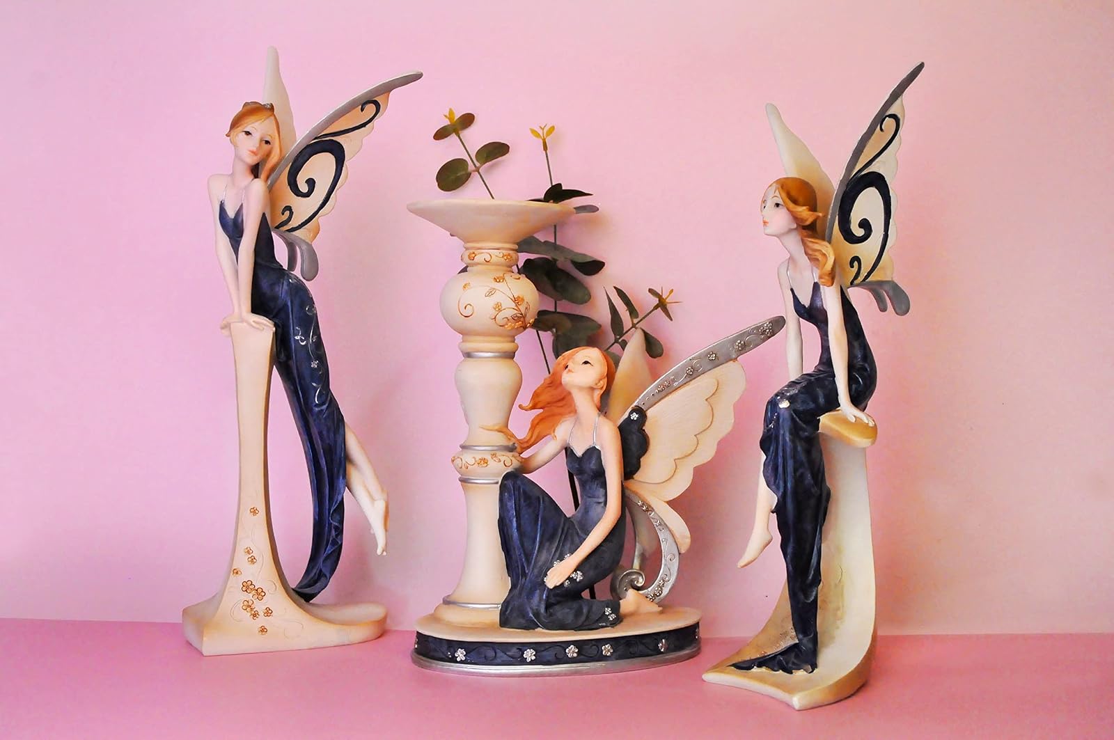 Comfy Hour The Sitting Fairy Figurine Black Dress 7" Figurine, Fairyland Collection, Stone Resin