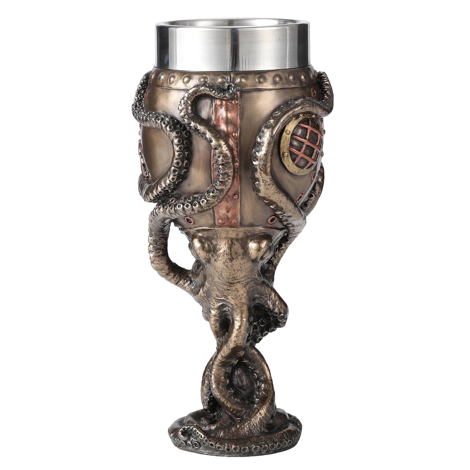 Unicorn Studio Resin Goblets Steampunk Brass Octopus Grasping Bathysphere Goblet 3.5 X 7.25 X 3.5 Inches Bronze