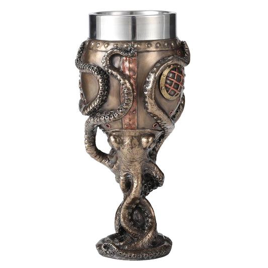 Unicorn Studio Resin Goblets Steampunk Brass Octopus Grasping Bathysphere Goblet 3.5 X 7.25 X 3.5 Inches Bronze