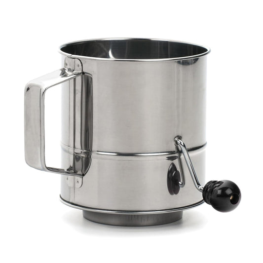 RSVP International Endurance Stainless Steel Crank Style Flour Sifter, 3 Cup | Sift Flour & Dry Ingredients for Baking | Manual Crank | Dishwasher Safe