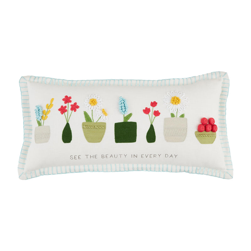 Mud Pie Lumbar Floral Embroidered Pillow