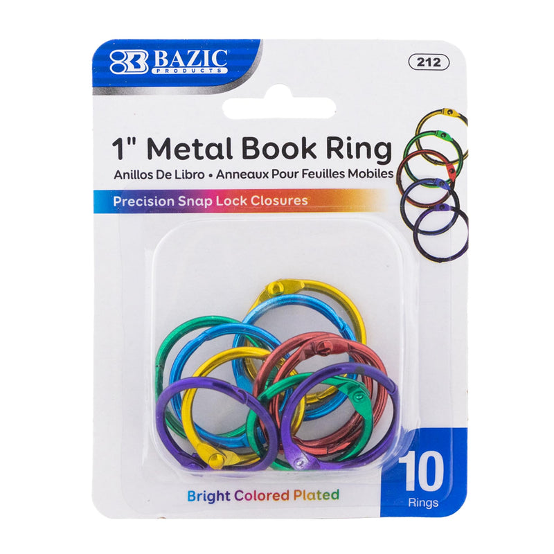 BAZIC Loose Leaf Binder Ring 1" Assorted Color, Book Rings Binder Rings, Steel Metal Ring for Flash Cards, Index Card, Keychain (10/Pack), 1-Pack