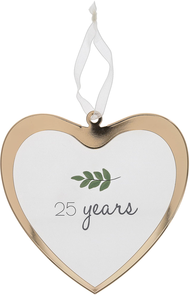 Pavilion - 25 Years - 4.75" Glass Heart Ornament Classy Elegant Modern Celebratory Spouses Husband Wife Wedding Anniversary with Ribbon for Hanging