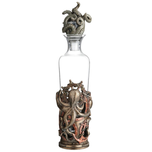 Unicorn Studio Resin And Glass Liquor Decanters High Seas Spirit Nautical Steampunk Octopus Glass Spirit Decanter 3.75 X 16 X 3.75 Inches Bronze
