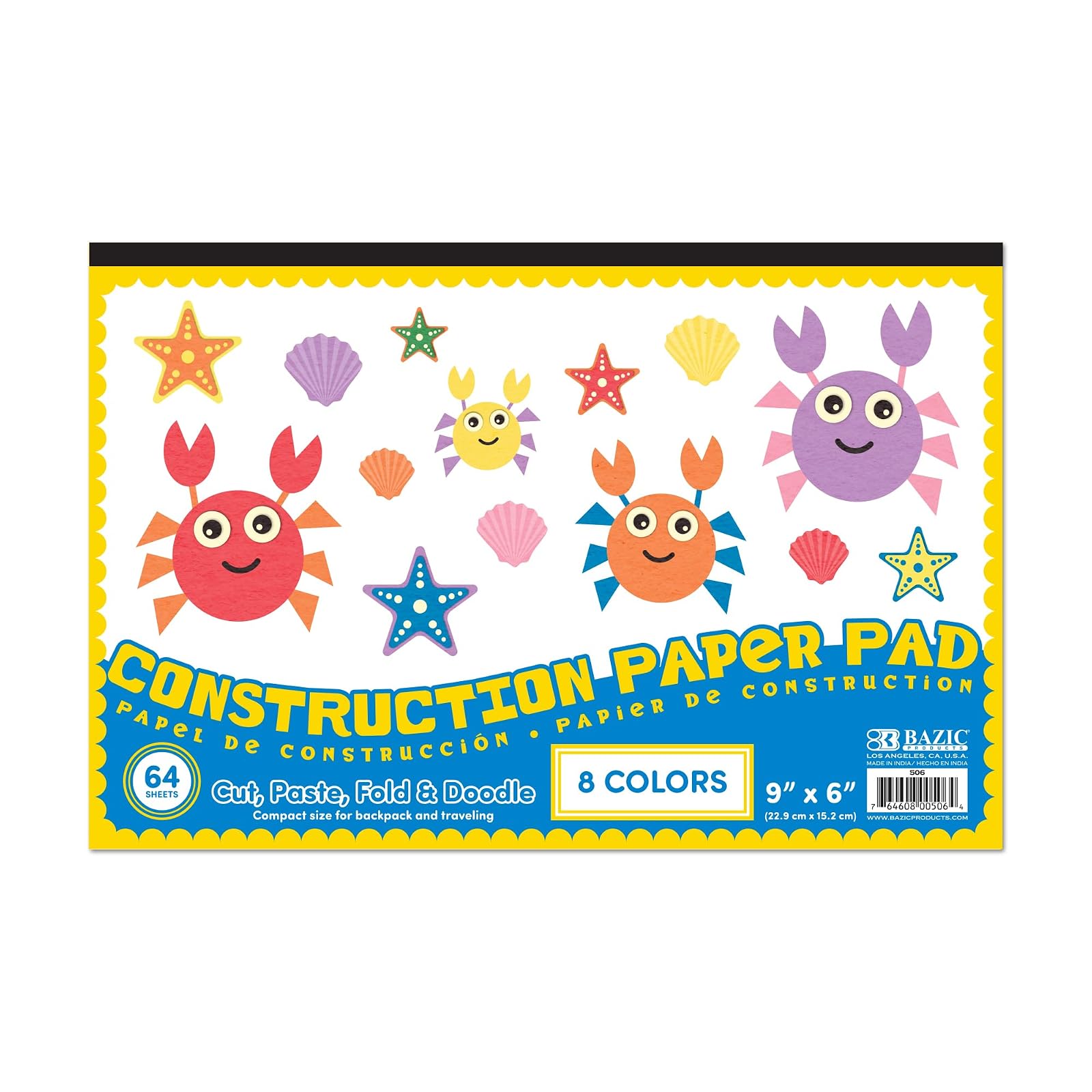 BAZIC 64 Ct. 6" X 9" Mini Construction Paper Pad