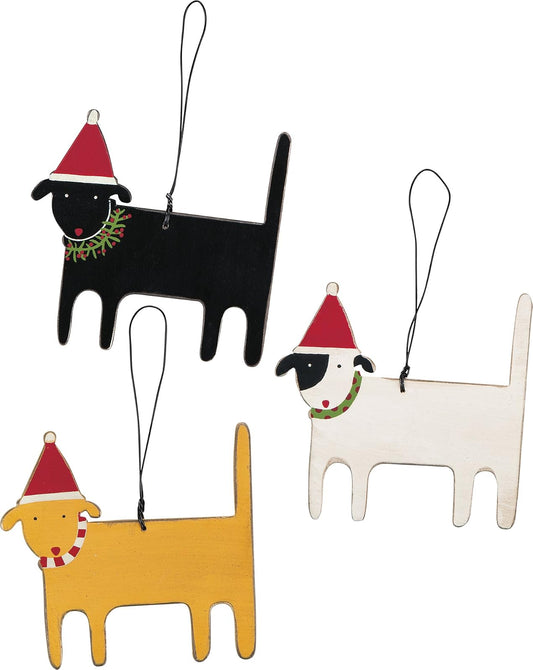 Primitives By Kathy Ornaments - Christmas Dogs set of 3 3.25 x 3.50