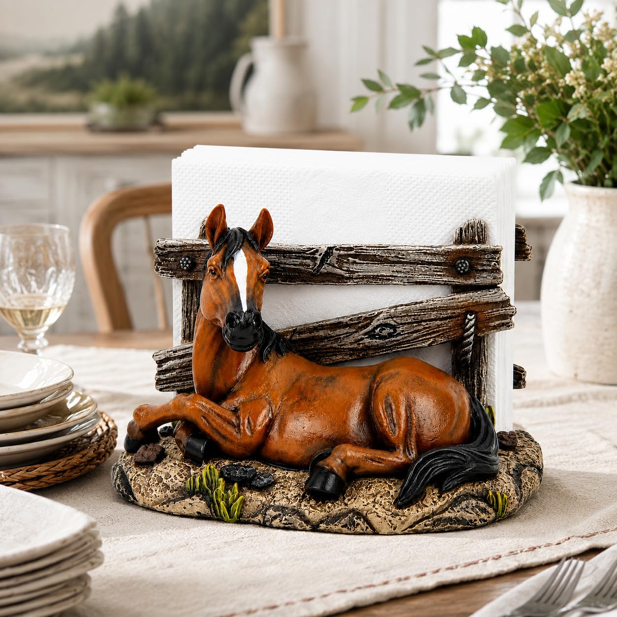 Comfy Hour 5 x 4.6 Inch Western Napkin Holder, Horse Table Decor