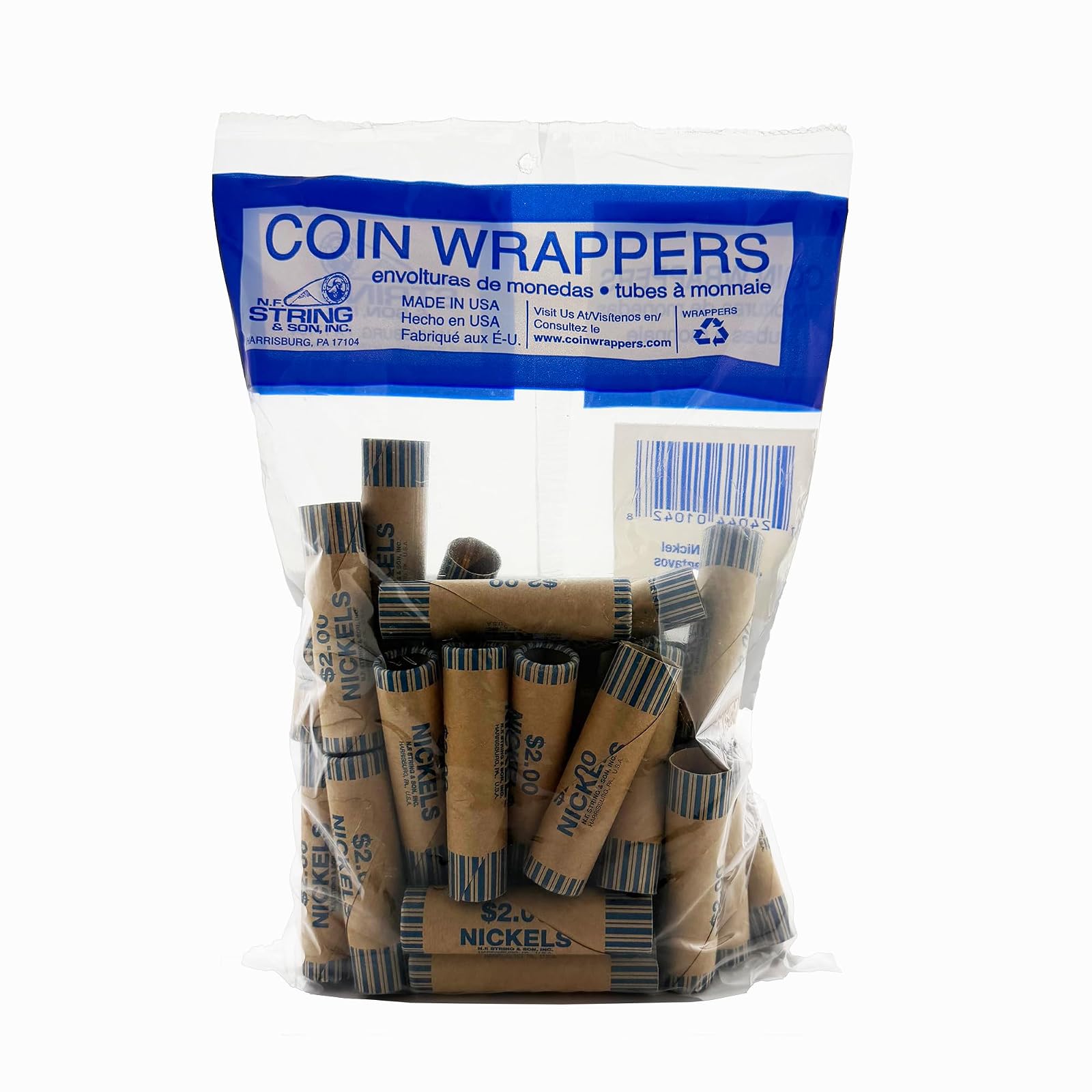 BAZIC Coin Wrappers Rolls - Nickel, Made in USA, Durable Preformed Wrappers Roll Paper Coins Tubes (36/Pack), 1-Pack
