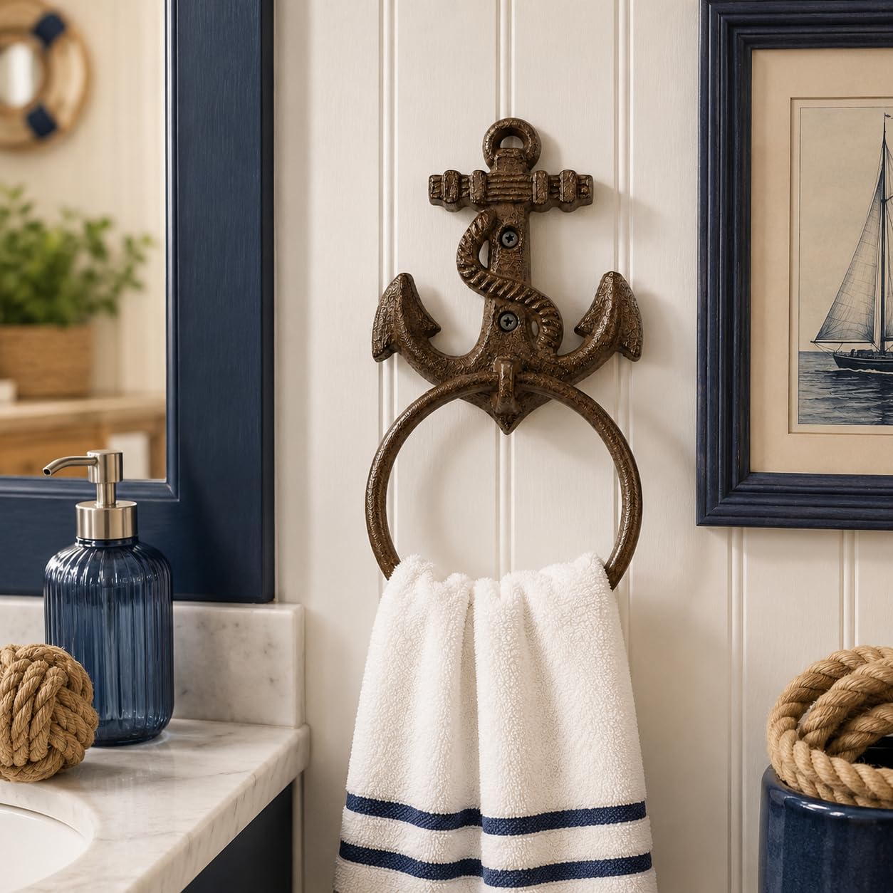 Comfy Hour 5.5 Inch Anchor Towel Ring, Nautical Towel Holder, Set of 1