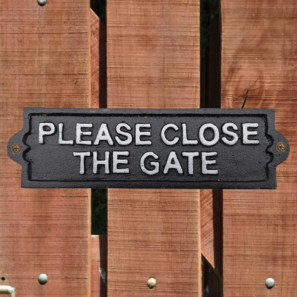 Comfy Hour Antique and Vintage Collection Cast Iron Please Close The GATE Plaque, 8x2 Color Black