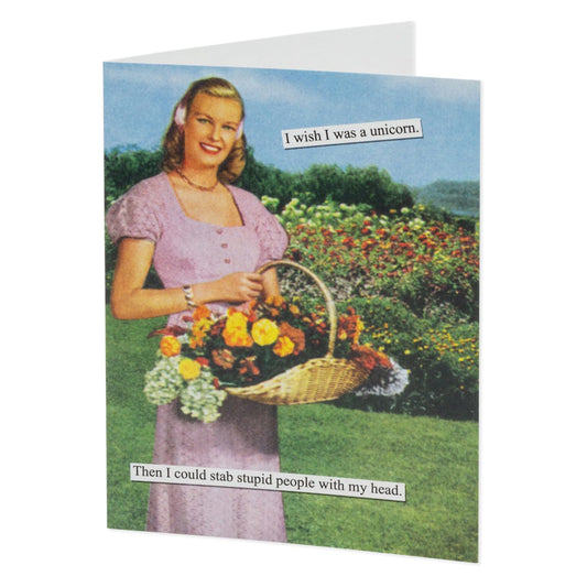 Anne Taintor Birthday Cards Funny Vintage Retro Greeting Card for Her, 4.25" x 5.5", Unicorn