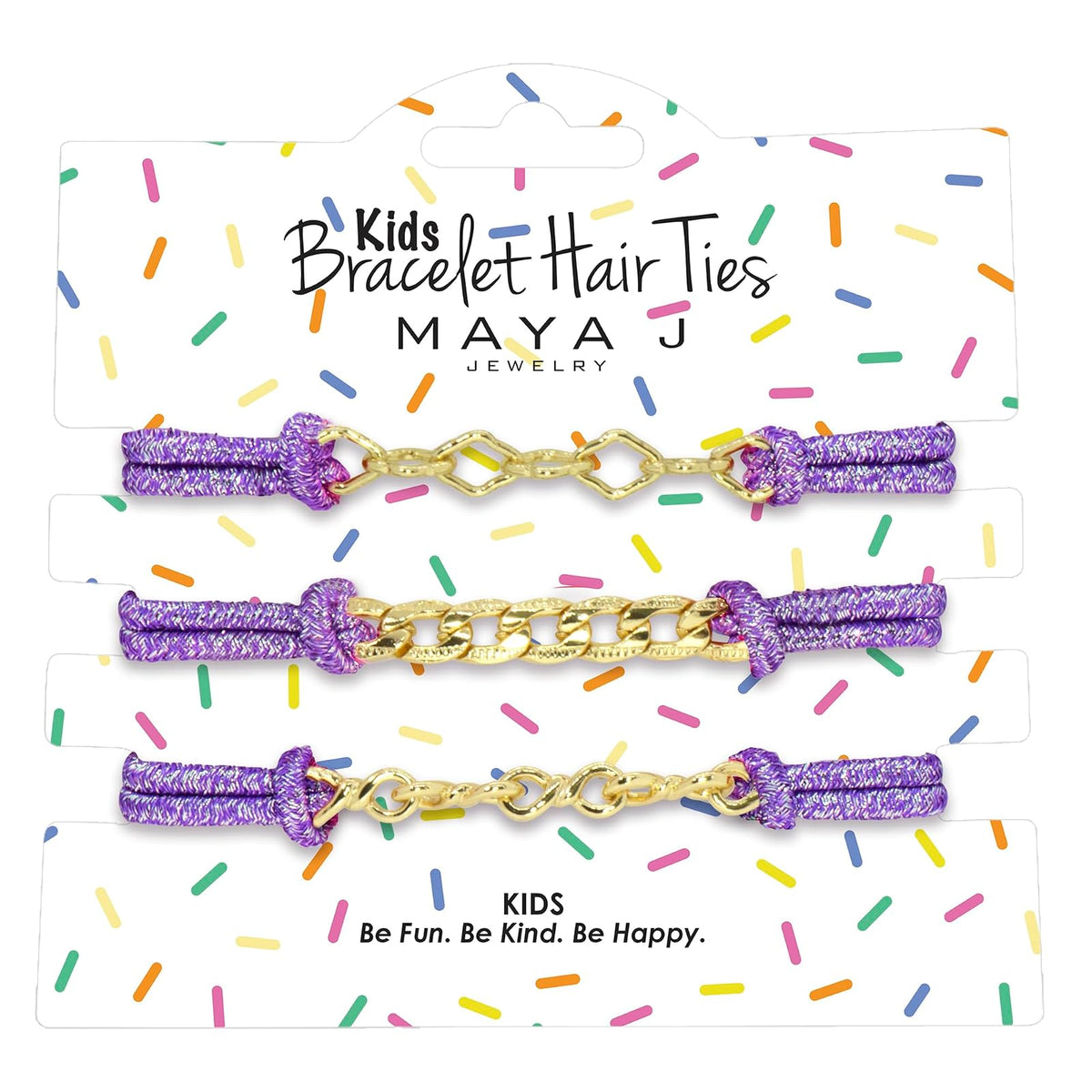 Maya J Hair Tie, 3 Count (Pack of 1), Purple Sparkle, Yellow