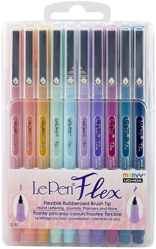 Marvy Uchida 4800-10P Le Flex 10 Piece Set Writing Pen, Pastel Colors