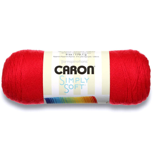 Spinrite Yarns (CA) Caron Simply Soft Solids Yarn (4) Medium Gauge 100% Acrylic - 6 oz - Red - Machine Wash & Dry