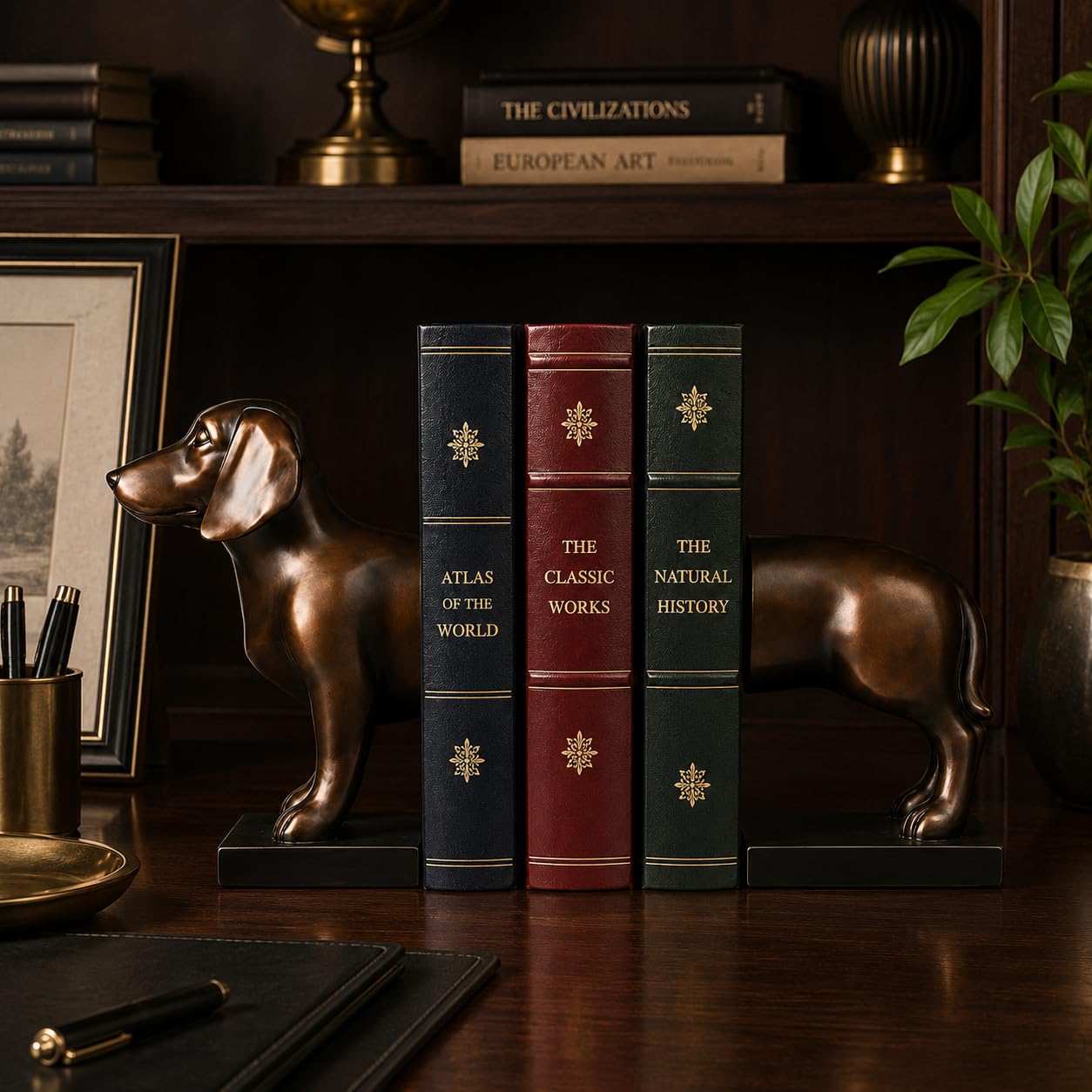 Comfy Hour Farmhouse Home Decor Collection 12" Length 9" Height Set of 2 Dachshund Dog Bookends Art Bookend, 1 Pair, Solid Heavy Weight, Polyresin