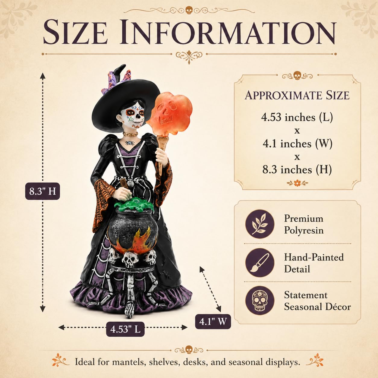 Comfy Hour 8.3 Inch Day of the Dead Witch Figurine, Catrina Decor