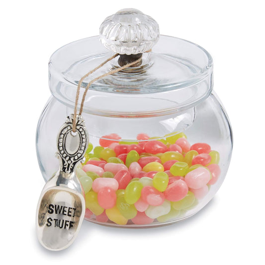 Mud Pie Circa Door Knob Glass Sweets Jar, jar 4 3/4" x 3 3/4" dia | scoop 3", Glass