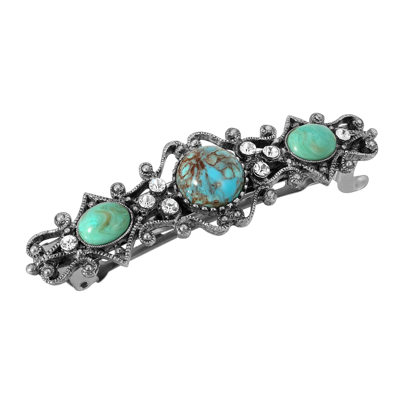 1928 Jewelry Women's Turquoise Color Stones Hair Barrette, (1 Pcs)