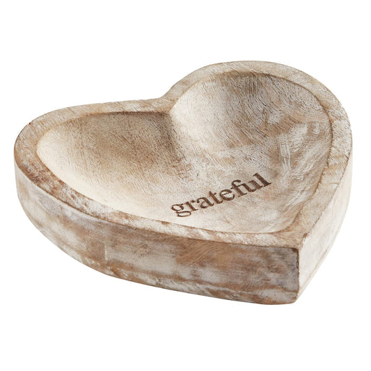 47th & Main Faithworks-Heart-Shaped Mango Wood Trinket Tray, 6 x 6-Inch, Grateful