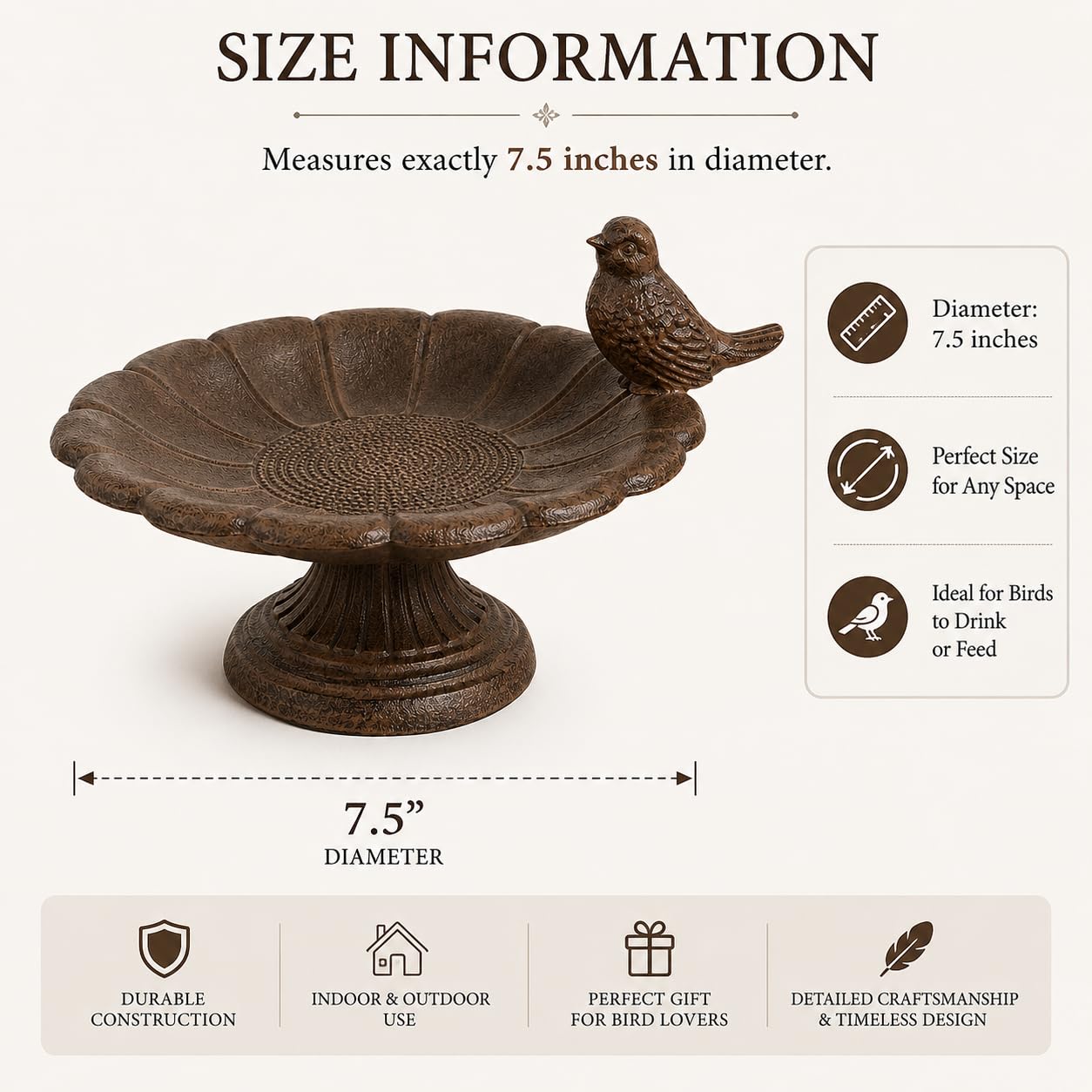 Comfy Hour 7.5 Inch Cast Iron Bird Bath, Sunflower Bird Feeder, 1 Unit