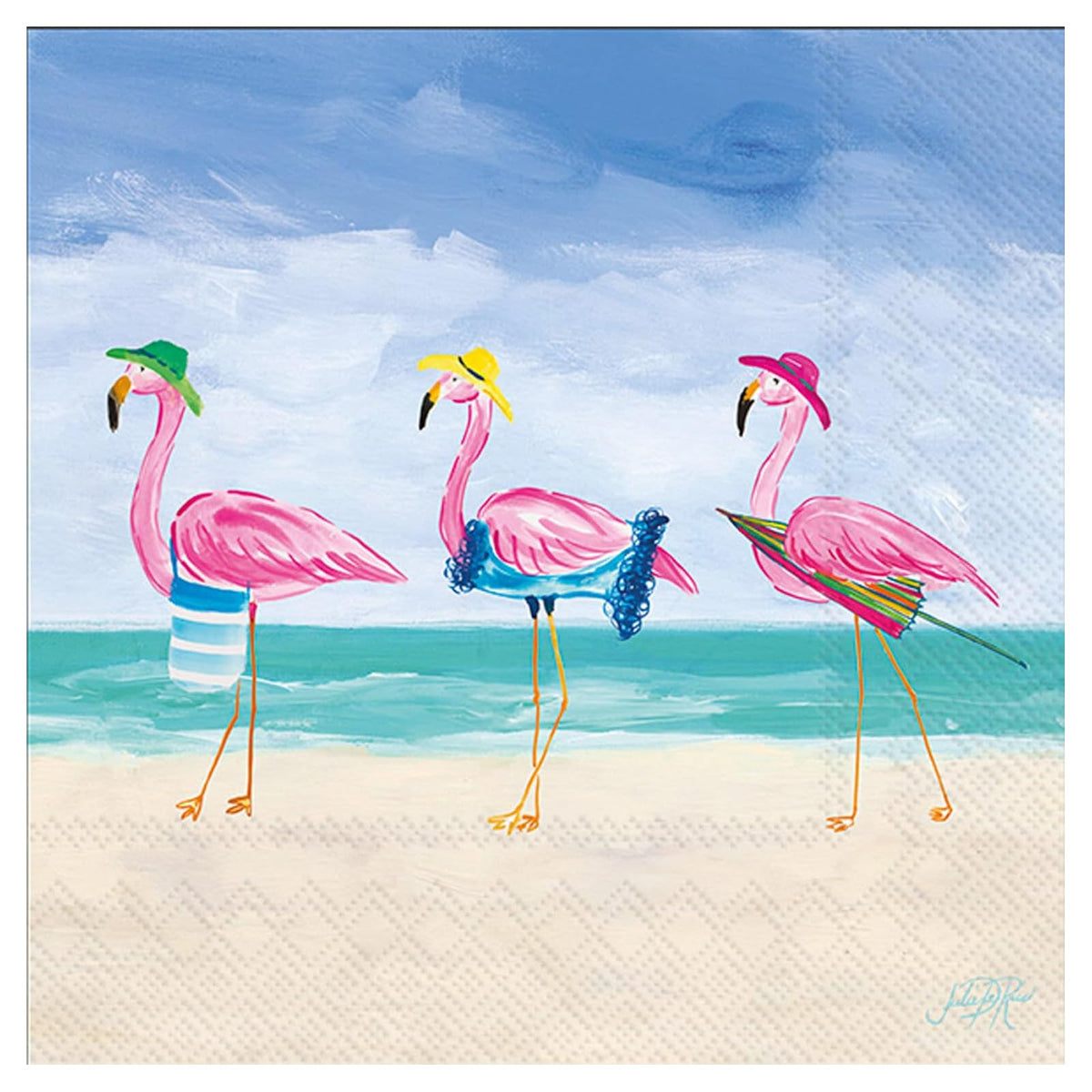 ihr SINCE 1977 Disposable Napkin, 5" x 5", Beach Flamingos