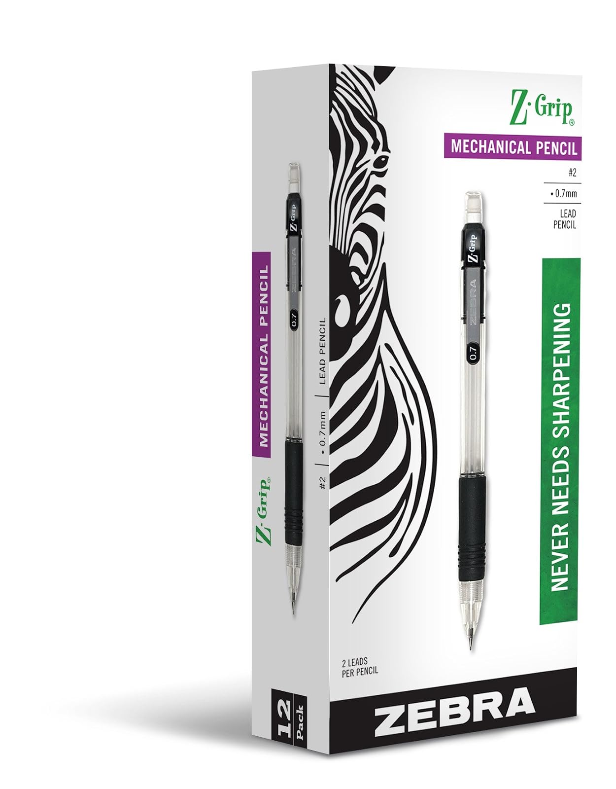 Zebra Pen Z-Grip Mechanical Pencil, 0.7mm Point Size, HB #2 Graphite, Black Grip, 12 Pack