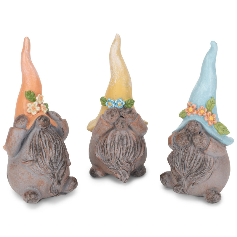 Napco Assorted Hear, See, Speak No Evil Gnomes 7.5 Inch Resin Garden Figurine Set of 3 Gray