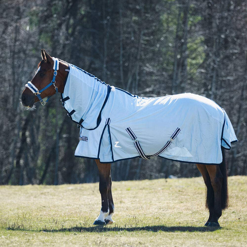 Horze Freja Durable Mesh Combo Fly Sheet with Attached Neck Cover and UPF 50+ UV Protection - Light Blue - 75