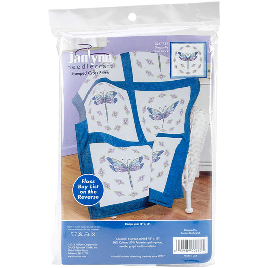 Design Works Crafts Janlynn Dragonfly Quilt Block Stamped Cross Stitch, 18 by 18-Inch, 6-Pack