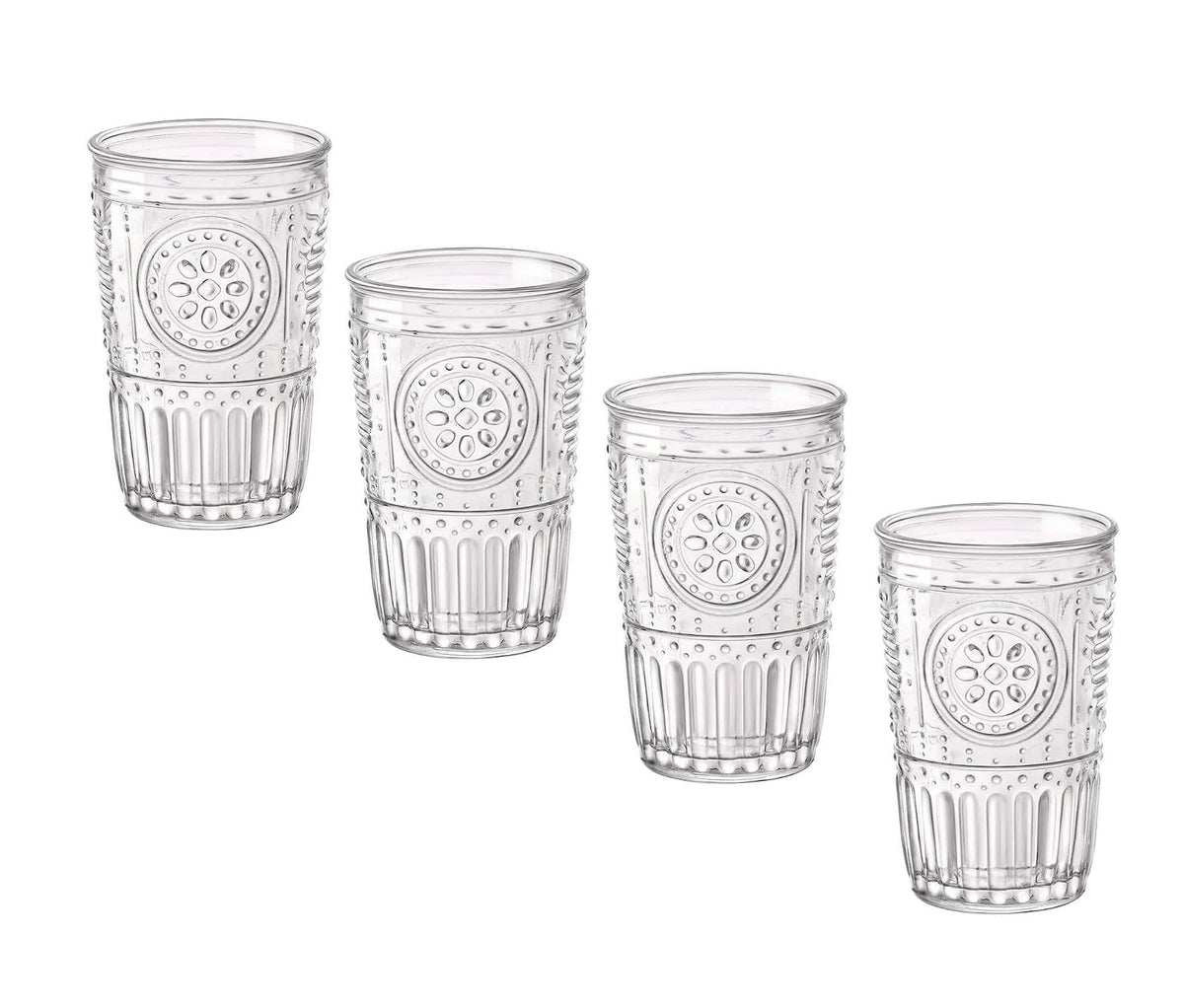 Bormioli Rocco Romantic Water Glass [Set Of 4] | 10.25 oz Premium Glass Set For Refreshments, Soda & Beverages | Italian Quality Glassware, Perfect For Dinner Parties, Bars & Restaurants