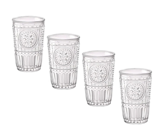 Bormioli Rocco Romantic Water Glass [Set Of 4] | 10.25 oz Premium Glass Set For Refreshments, Soda & Beverages | Italian Quality Glassware, Perfect For Dinner Parties, Bars & Restaurants