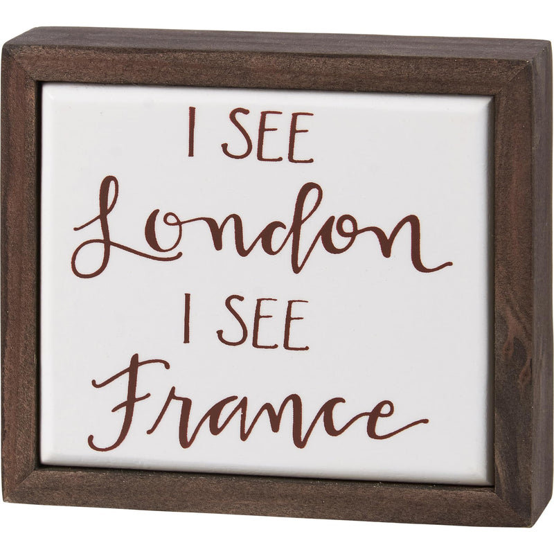 Primitives by Kathy London, I See France Mini Inset Box Home Décor Sign, White, Brown