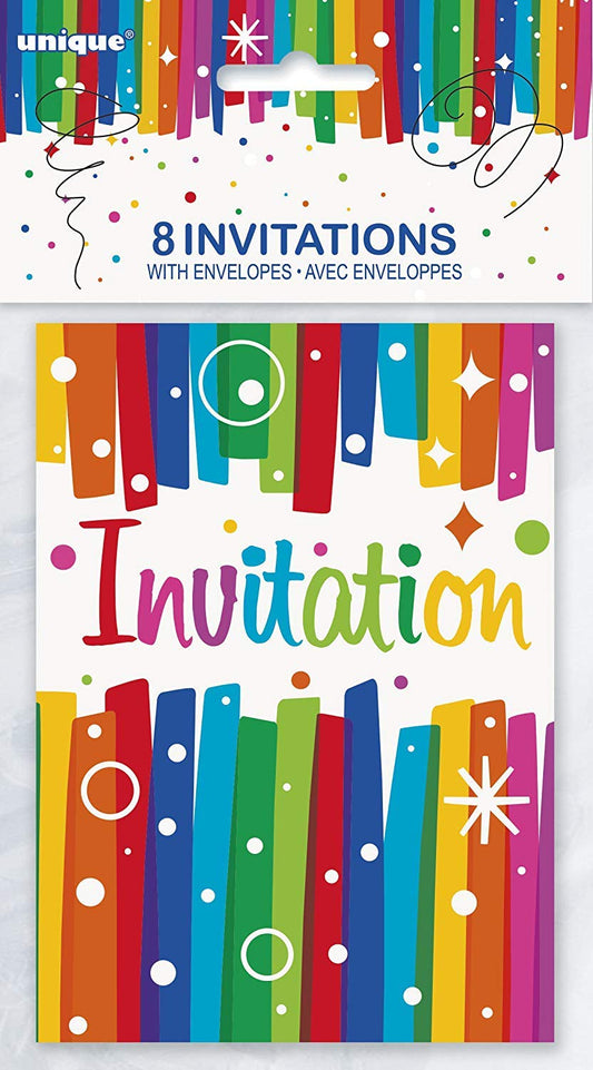 Unique Industries Rainbow Ribbons Birthday Party Invitations, 8ct