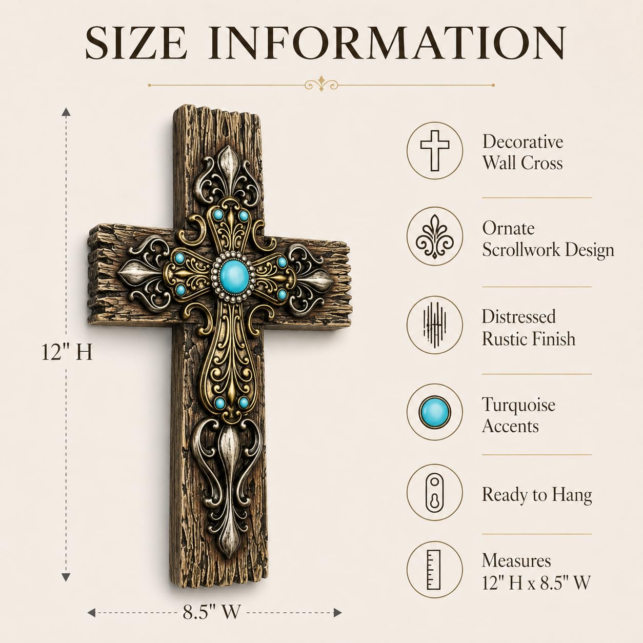 Comfy Hour 12 Inch Wall Cross for Home Decor, Rustic Religious Decor