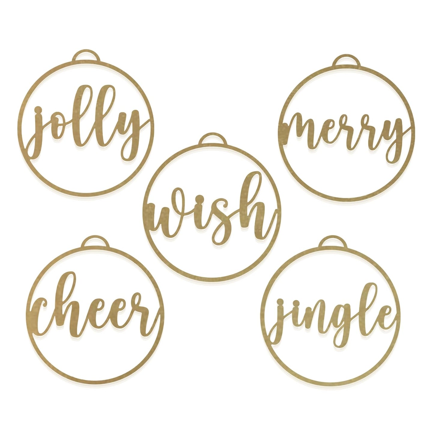 ROCC RUSTED ORANGE CRAFTWORKS CO. Jolly Christmas Ornaments (5 Pack Variety: Jingle, Cheer, Merry, Wish, Jolly) - Metal Ornaments Christmas Tree Ornaments Farmhouse Christmas Decorations Winter Decor