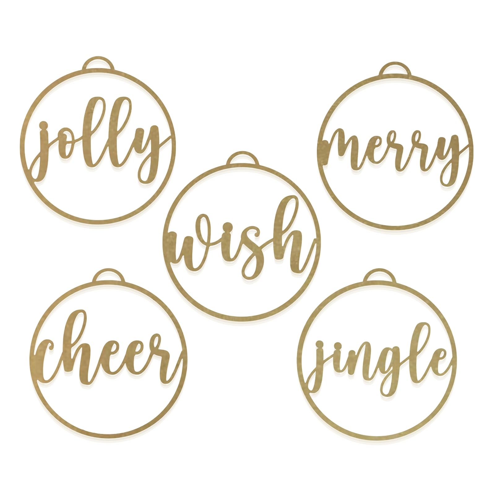 ROCC RUSTED ORANGE CRAFTWORKS CO. Jolly Christmas Ornaments (5 Pack Variety: Jingle, Cheer, Merry, Wish, Jolly) - Metal Ornaments Christmas Tree Ornaments Farmhouse Christmas Decorations Winter Decor