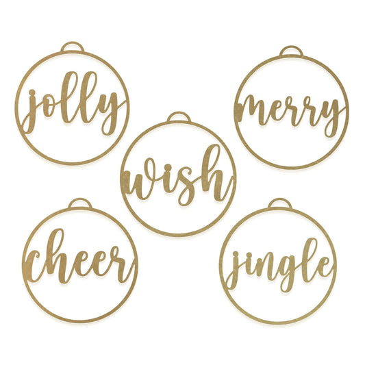 ROCC RUSTED ORANGE CRAFTWORKS CO. Jolly Christmas Ornaments (5 Pack Variety: Jingle, Cheer, Merry, Wish, Jolly) - Metal Ornaments Christmas Tree Ornaments Farmhouse Christmas Decorations Winter Decor
