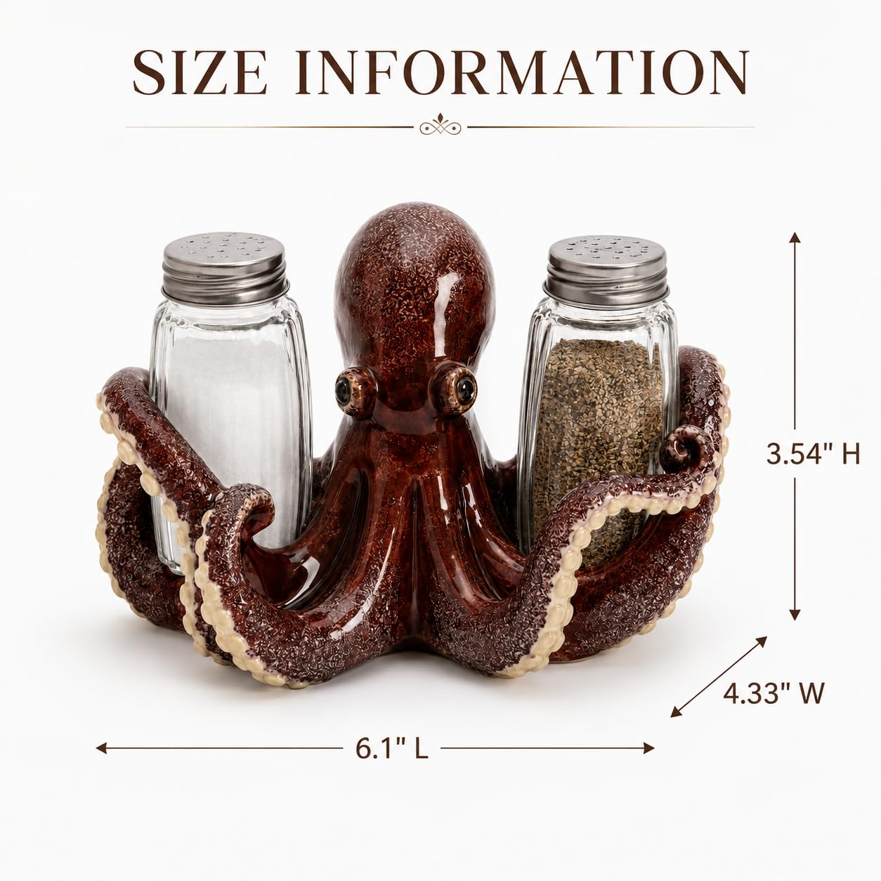 Comfy Hour 6 Inch Octopus Salt and Pepper Shakers, Red Holder