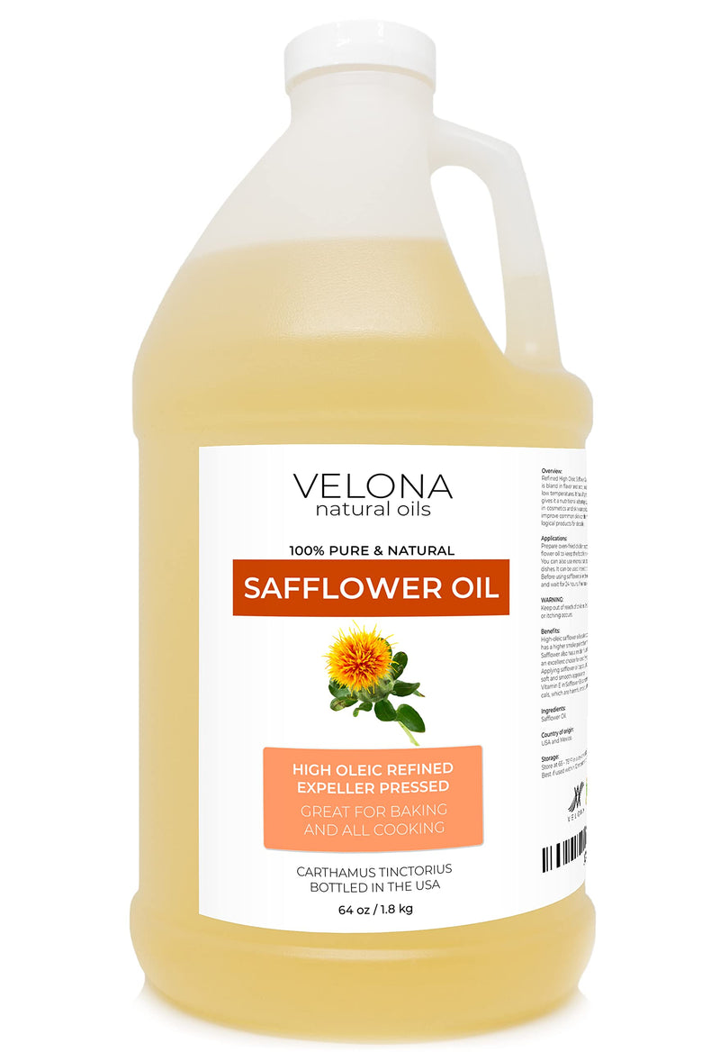 velona Safflower Oil 64 oz | 100% Pure and Natural Carrier Oil | Refined, Cold Pressed | Cooking, Skin, Hair, Body & Face Moisturizing | Use Today - Enjoy Results