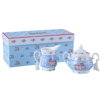London Boutique Teapot, One Size, Cream & Sugar Set Rose Blue