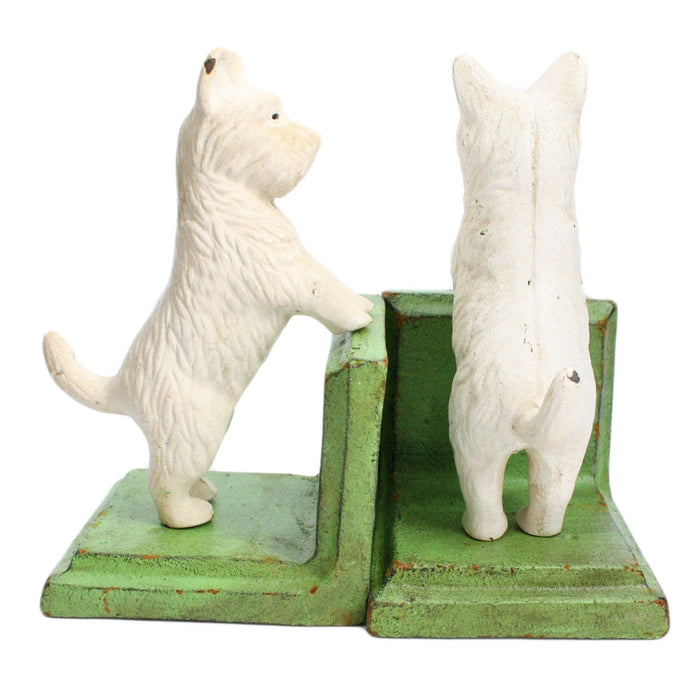 HomArt Set of 2 Cast Iron Standing Westie Bookends, White/Green