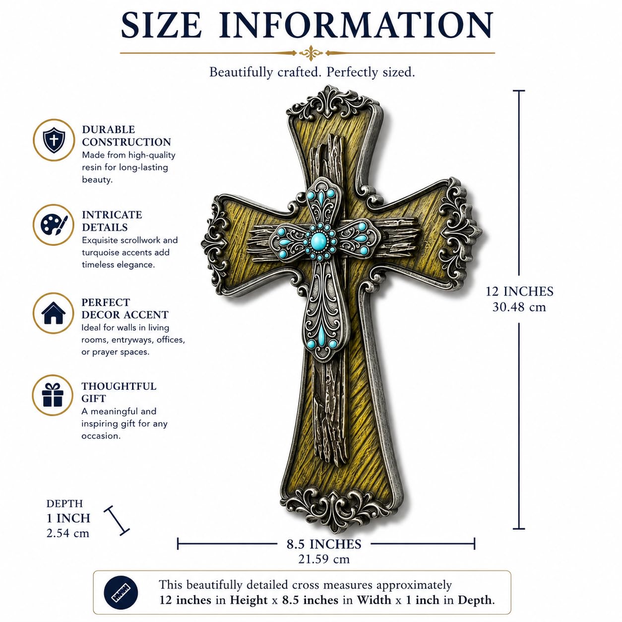 Comfy Hour 12 Inch Wall Cross for Home Decor, Ornate Scrollwork