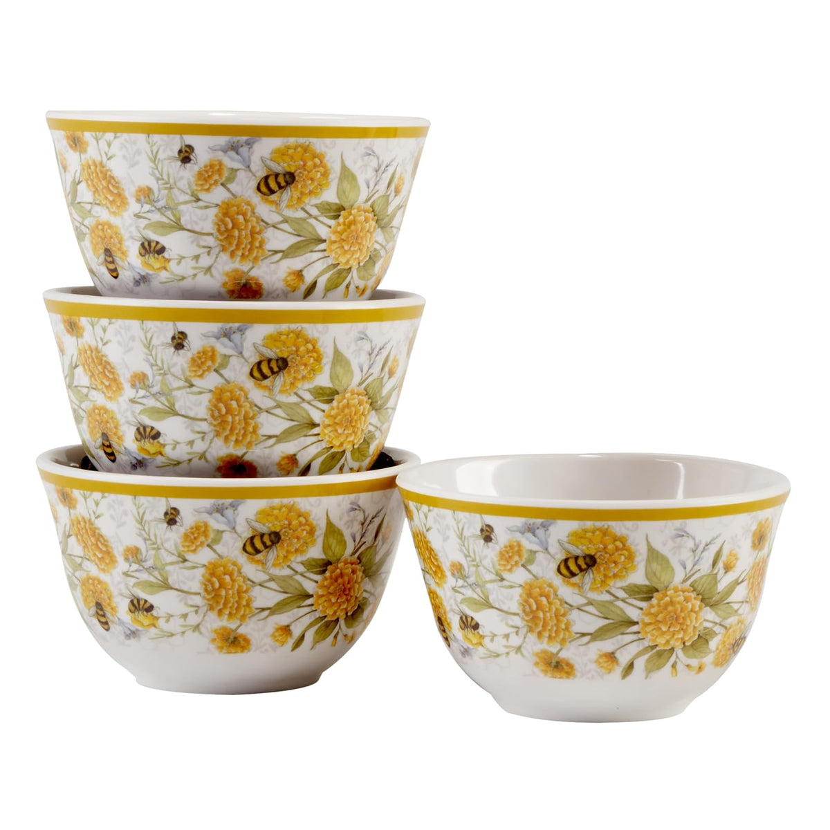 Certified International Sweet as a Bee Dip Bowl Set, 4-inch Diameter, Set of 4, For Everyday Use, Kitchen Accessories, Party Celebration
