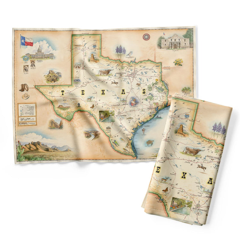 Xplorer Maps Texas State Map Decorative Flour Sack Kitchen Tea Towel - 100% Cotton - 18" x 24"