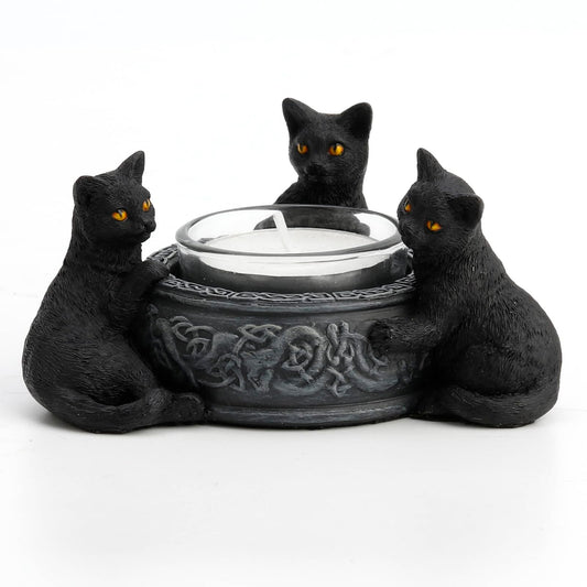 Unicorn Studio Veronese Design 2 Inch Black Cats Candle Tea Light Holder Resin Hand Painted Figurine