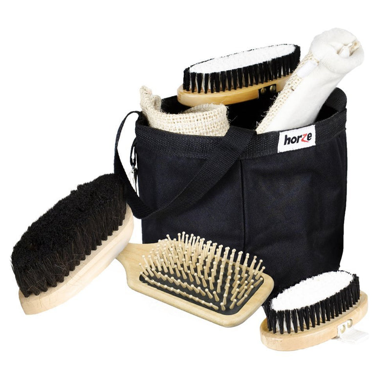 Horze 7-Piece Set Wooden Horse Grooming Kit with Nylon Grooming Tote Bag Horze 7-Piece Set Wooden Horse Grooming Kit with Nylon Grooming Bag Horze 7-Piece Set Wooden Horse Grooming Kit with Nylon Grooming Bag