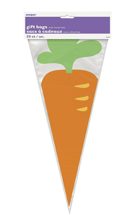 Unique Industries Unique Carrot Cone Cellophane Bags, 11", Clear