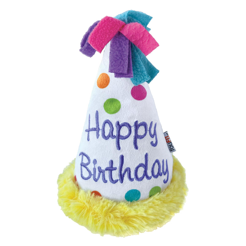 foufouBRAND Unisex Birthday Hat Crinkle Plush Pet Toy, 5.6-inch Length, Pet Accessories