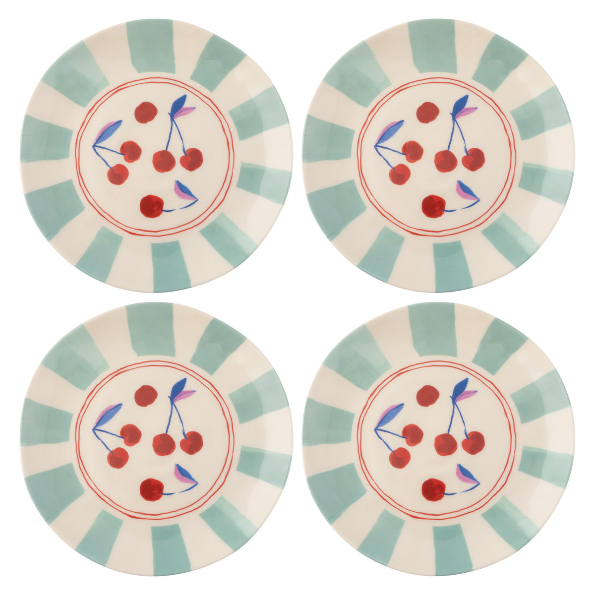 Karma, 8.75 inches Melamine Salad Plates Set of 4, Reusable Dishwasher Safe Plates for Outdoor and Indoor, Cherries