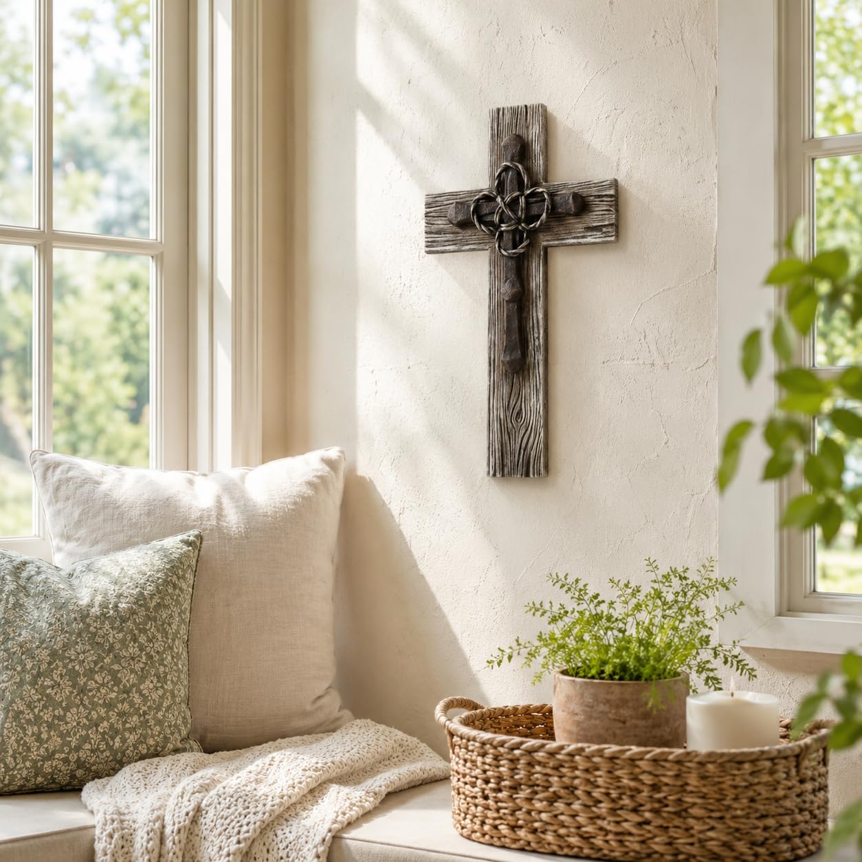 Comfy Hour 13 Inch Wall Cross, Faux Wood Cross Wall Decor, 1 Unit